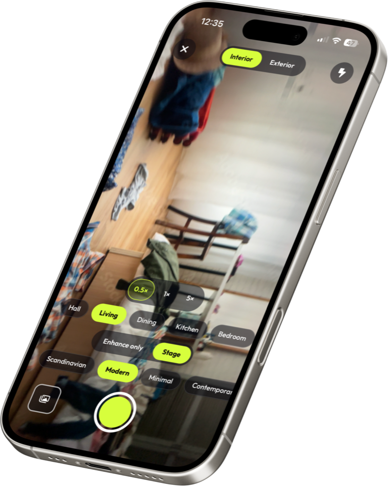 The in-app listing camera choosing a room and style